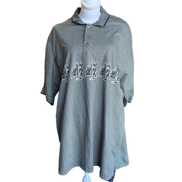 VINTAGE 90s Grand Slam Golf Men's Short Sleeve Polo Shirt Size XL Black Plaid - Picture 1 of 4